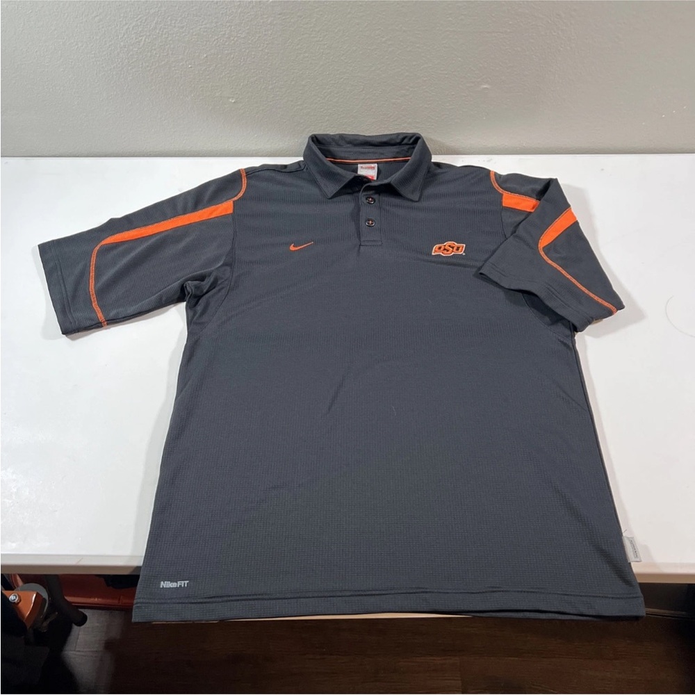 Nike Dark Gray and Orange Men's Polo Shirt Oklahoma State